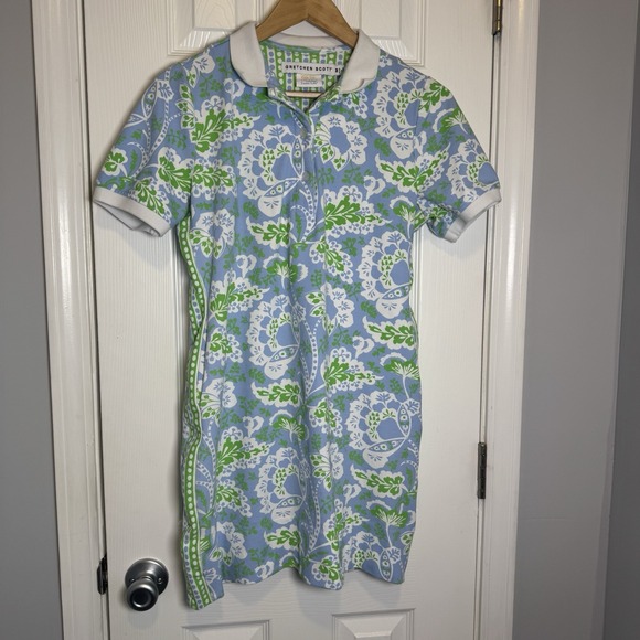 Gretchen Scott Designs Dresses & Skirts - Gretchen Scott Dress Serve It Up Flora Periwinkle Stretchy Jersey Women's Medium